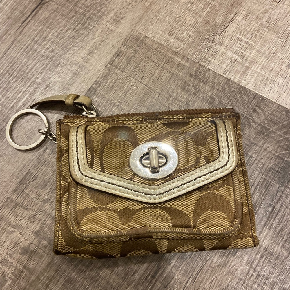 Coach Tan Patterned Keychain Wallet